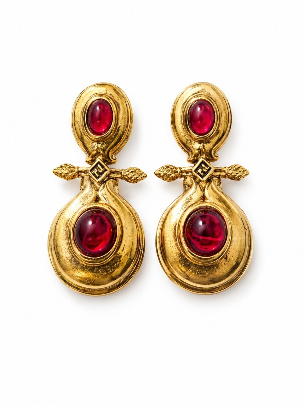 Vintage Fendi Gold and Red Earrings